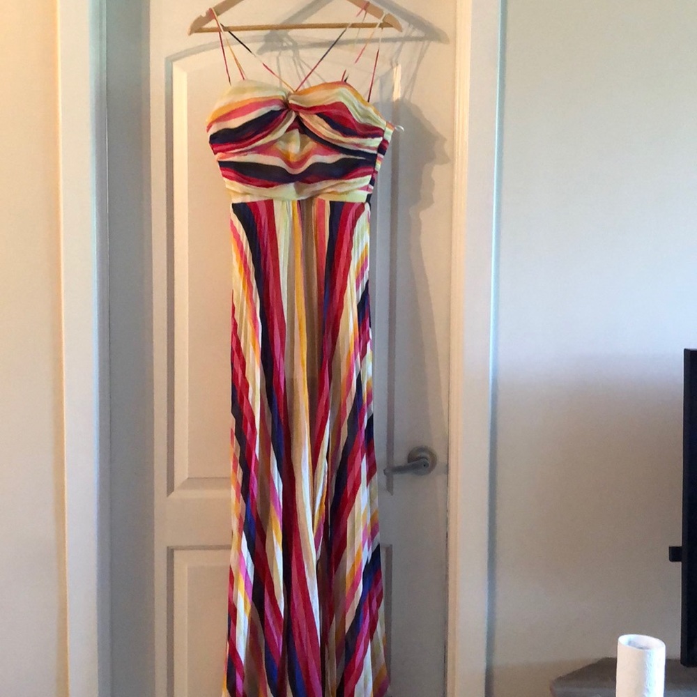 Striped pleated maxi dress